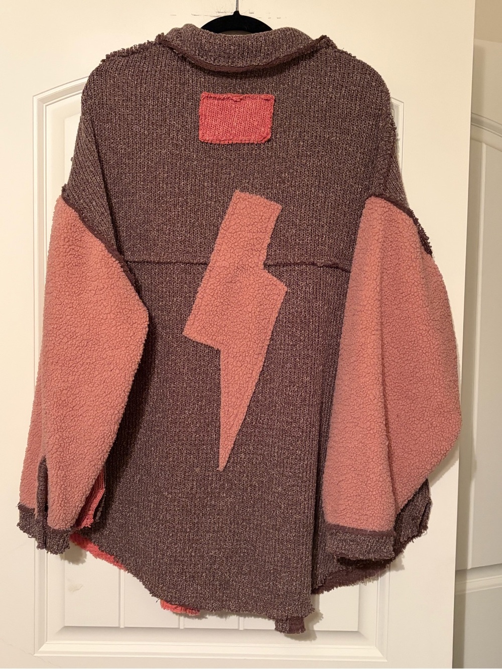 POL Two-Tone Brown and Pink Mixed-Media Shirt Jacket - Picture 3 of 3